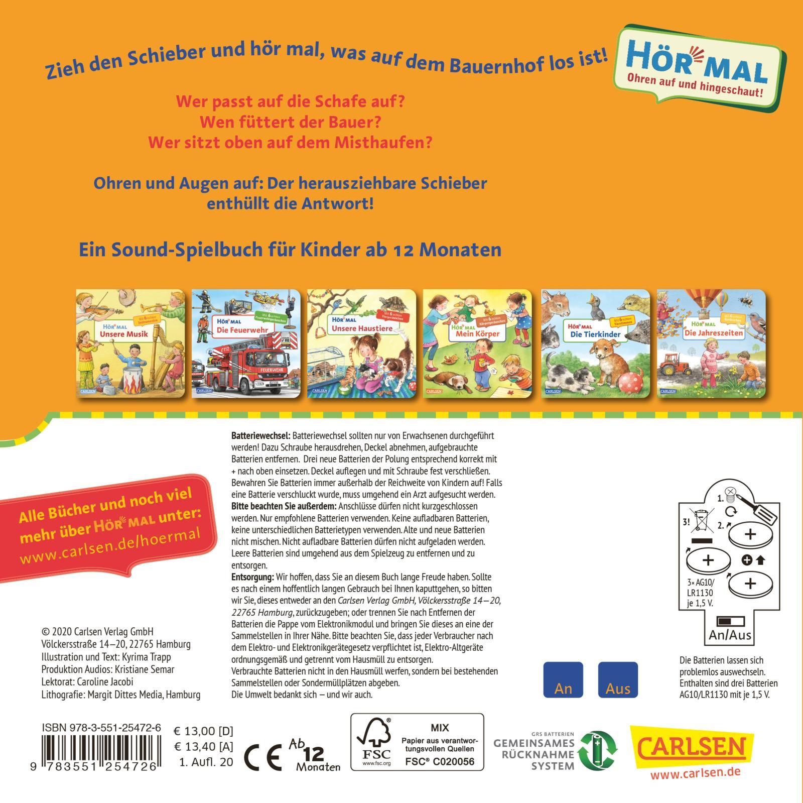 Rückseitencover Mein erstes Hör mal (Soundbuch ab 1 Jahr): Die Bauernhoftiere