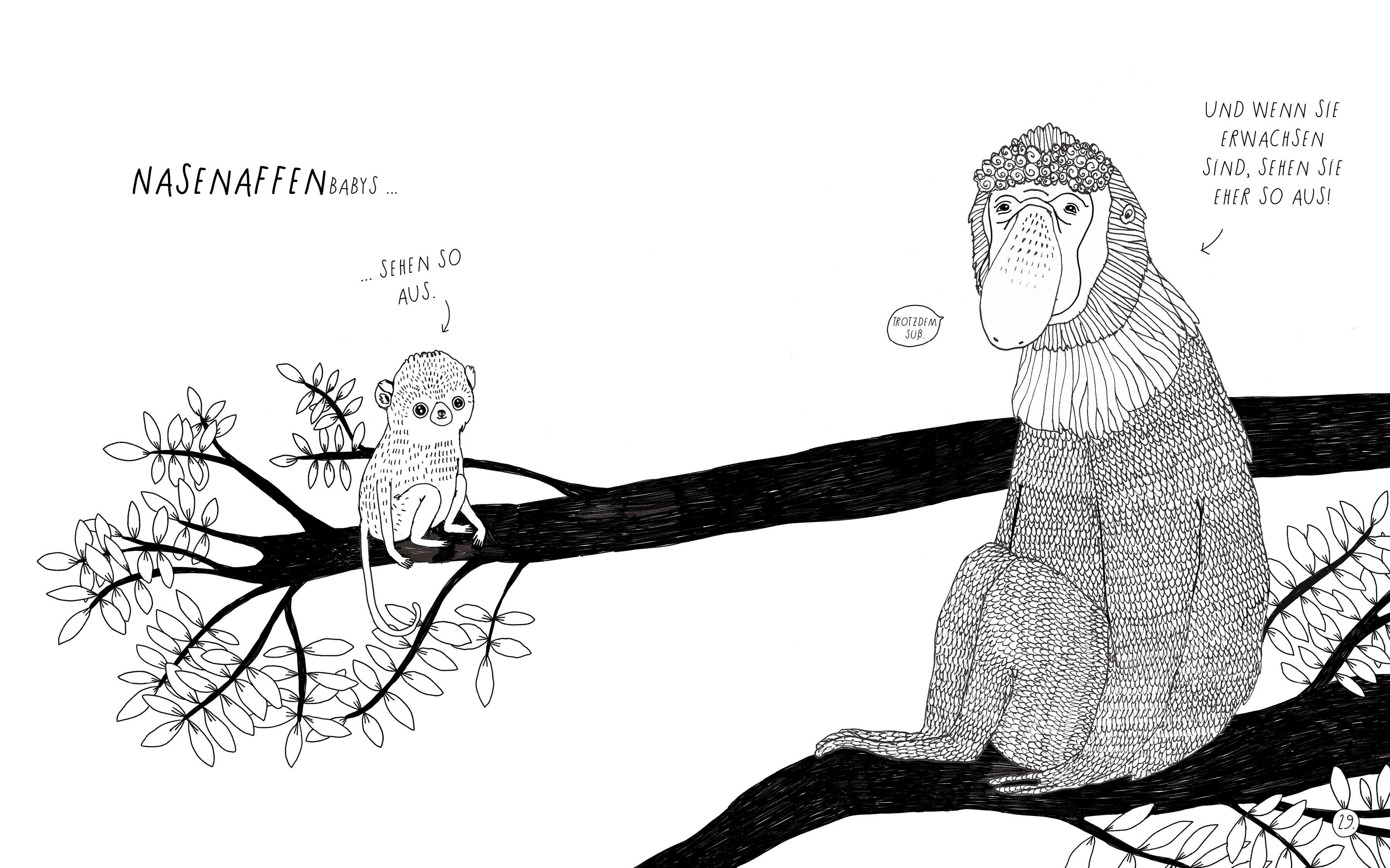 Beispielinhalt (Bild) Pinguine kuscheln gern, Eichhörnchen haben Milchzähne und Kamelkinder keine Höcker