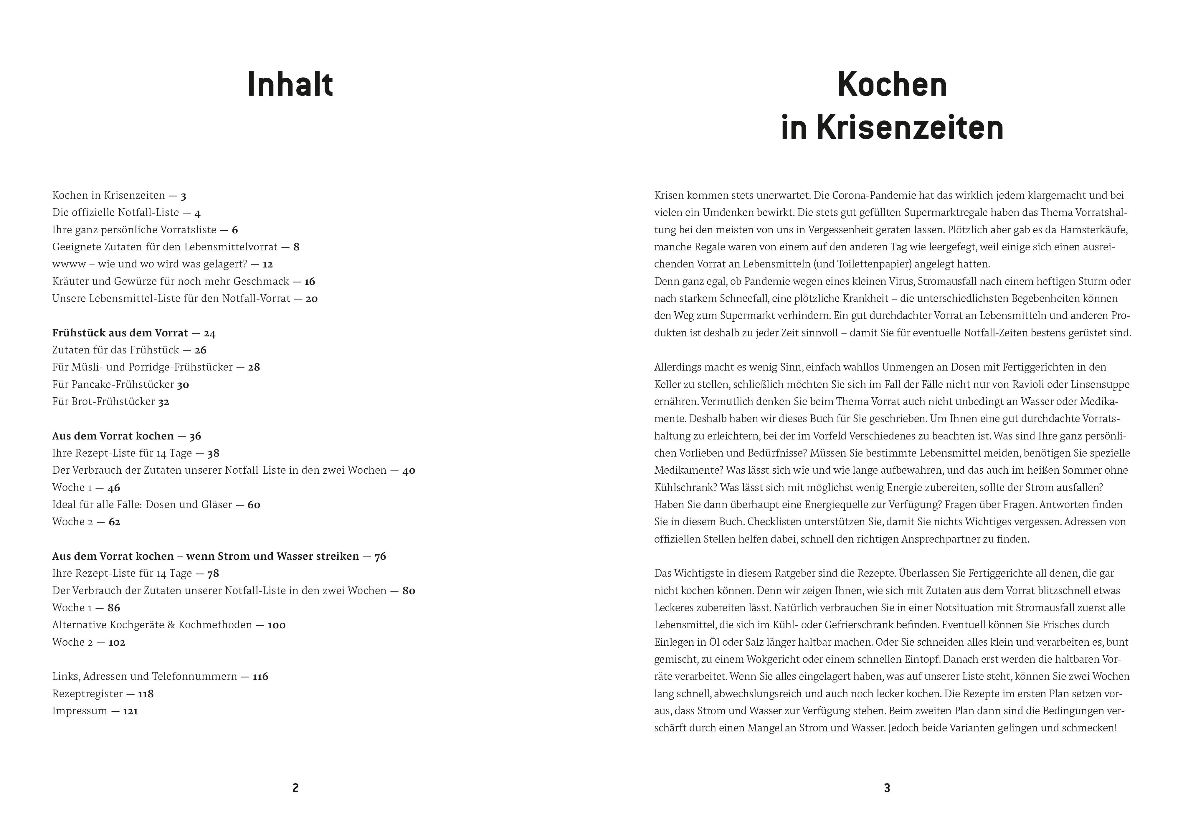 Beispielinhalt (Bild) Das Notfallkochbuch