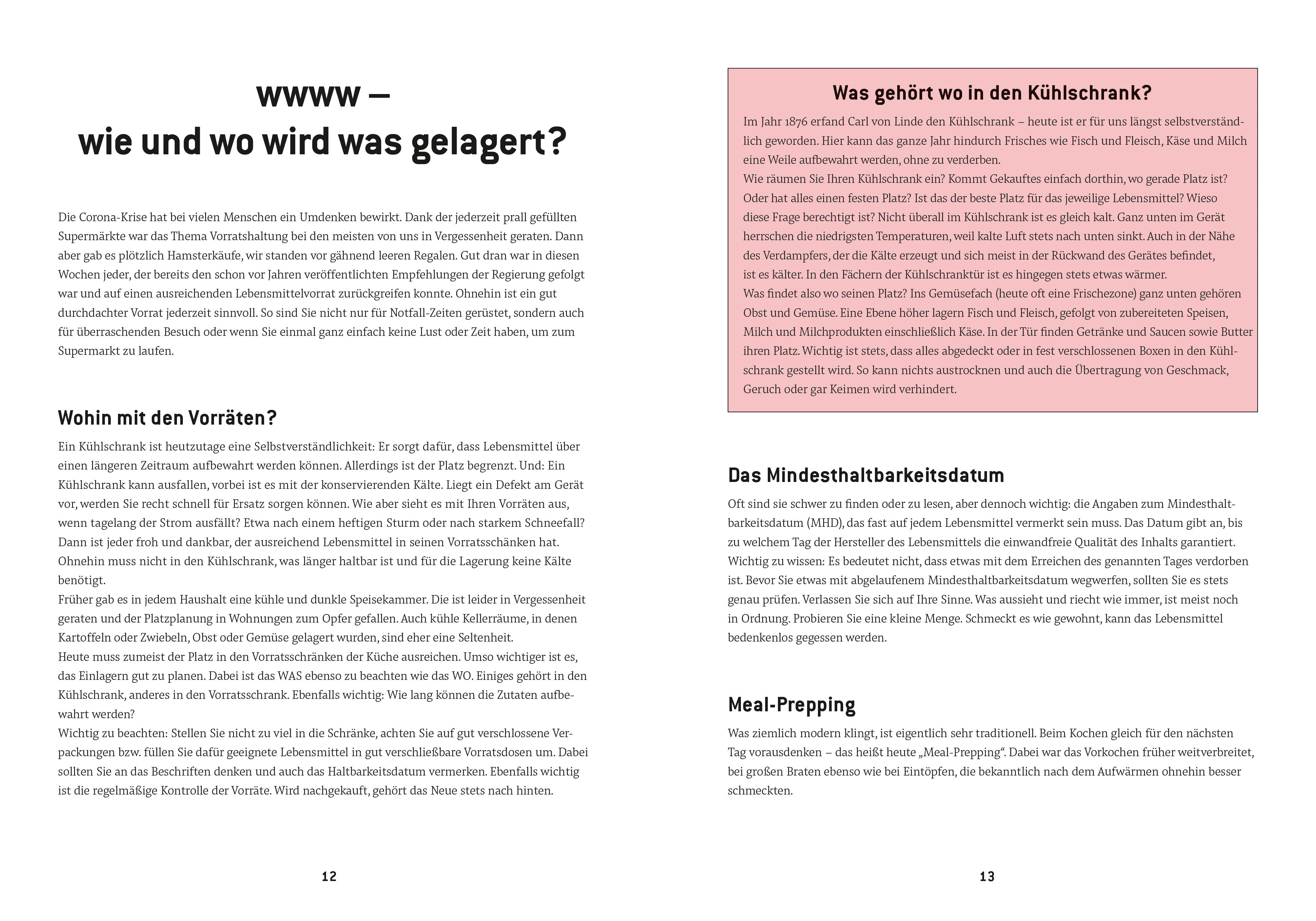 Beispielinhalt (Bild) Das Notfallkochbuch