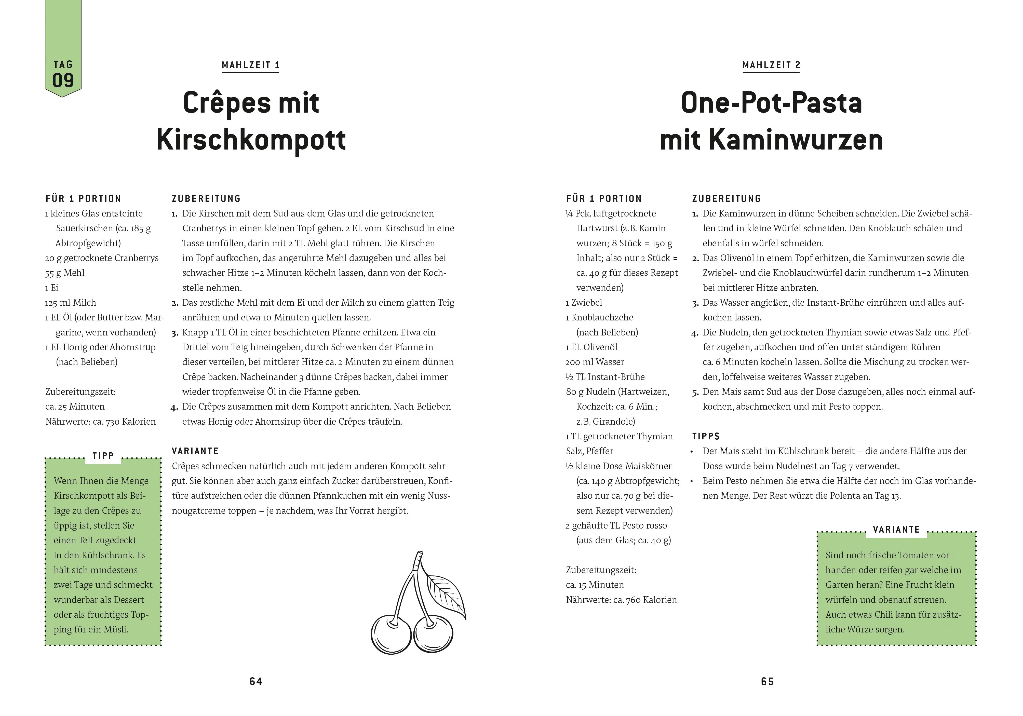 Beispielinhalt (Bild) Das Notfallkochbuch