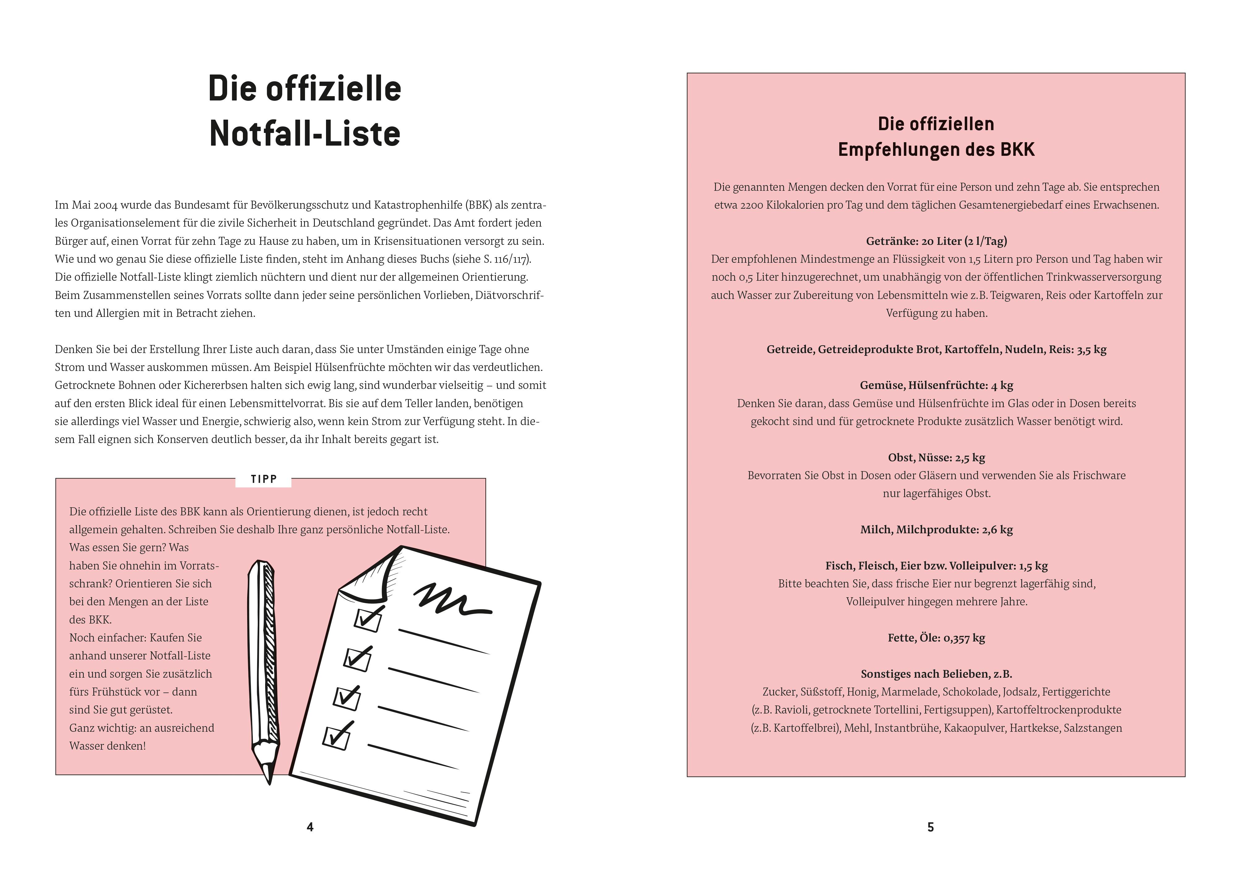 Beispielinhalt (Bild) Das Notfallkochbuch