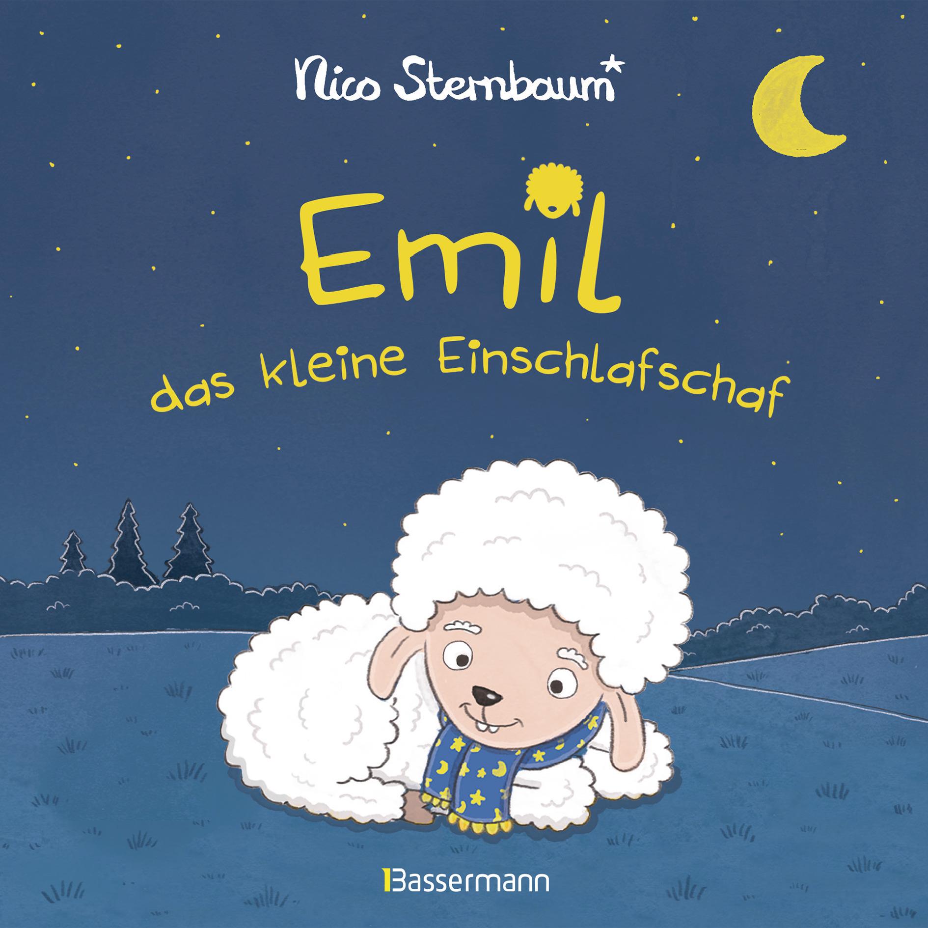 Vorderes Coverbild Emil das kleine Einschlafschaf. Eine Gutenachtgeschichte zum Vorlesen und Betrachten. Pappbilderbuch ab 18 Monaten. Vom Autor von "Schüttel den Apfelbaum"