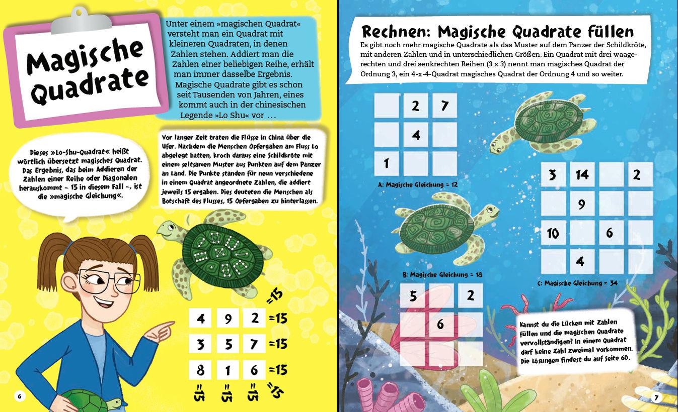 Beispielinhalt (Bild) Sei ein Mathe-Magier! Mit Rätseln, Experimenten, Spielen und Basteleien in die Welt der Mathematik eintauchen. Für Kinder ab 8 Jahren
