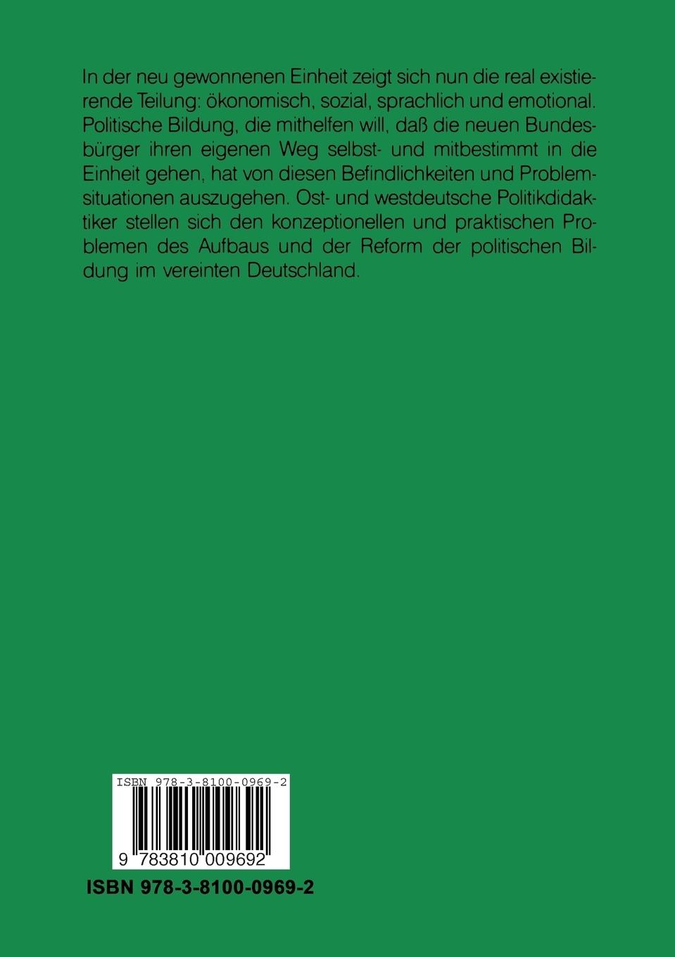 Rückseitencover Politische Bildung im vereinten Deutschland