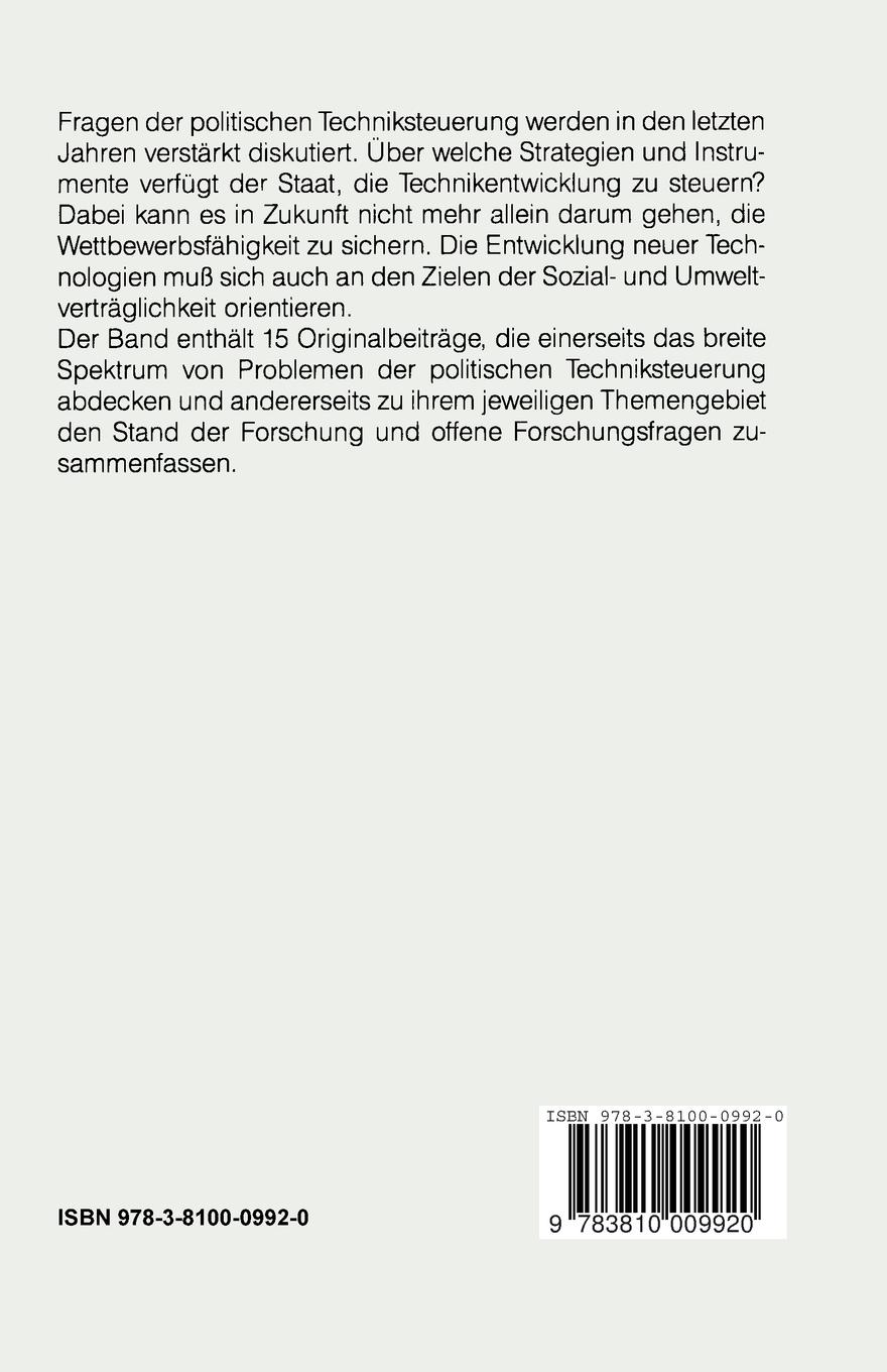 Rückseitencover Politische Techniksteuerung