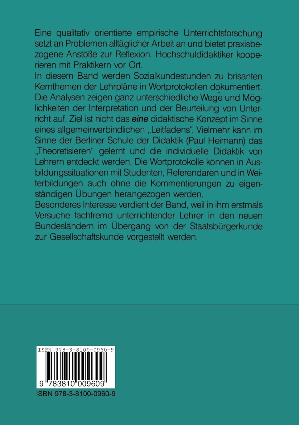 Rückseitencover Sozialkundestunden