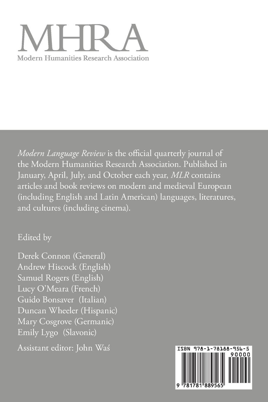 Rückseitencover Modern Language Review (115