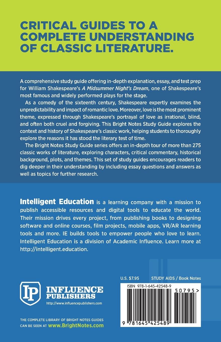 Rückseitencover Study Guide to A Midsummer Night's Dream by William Shakespeare