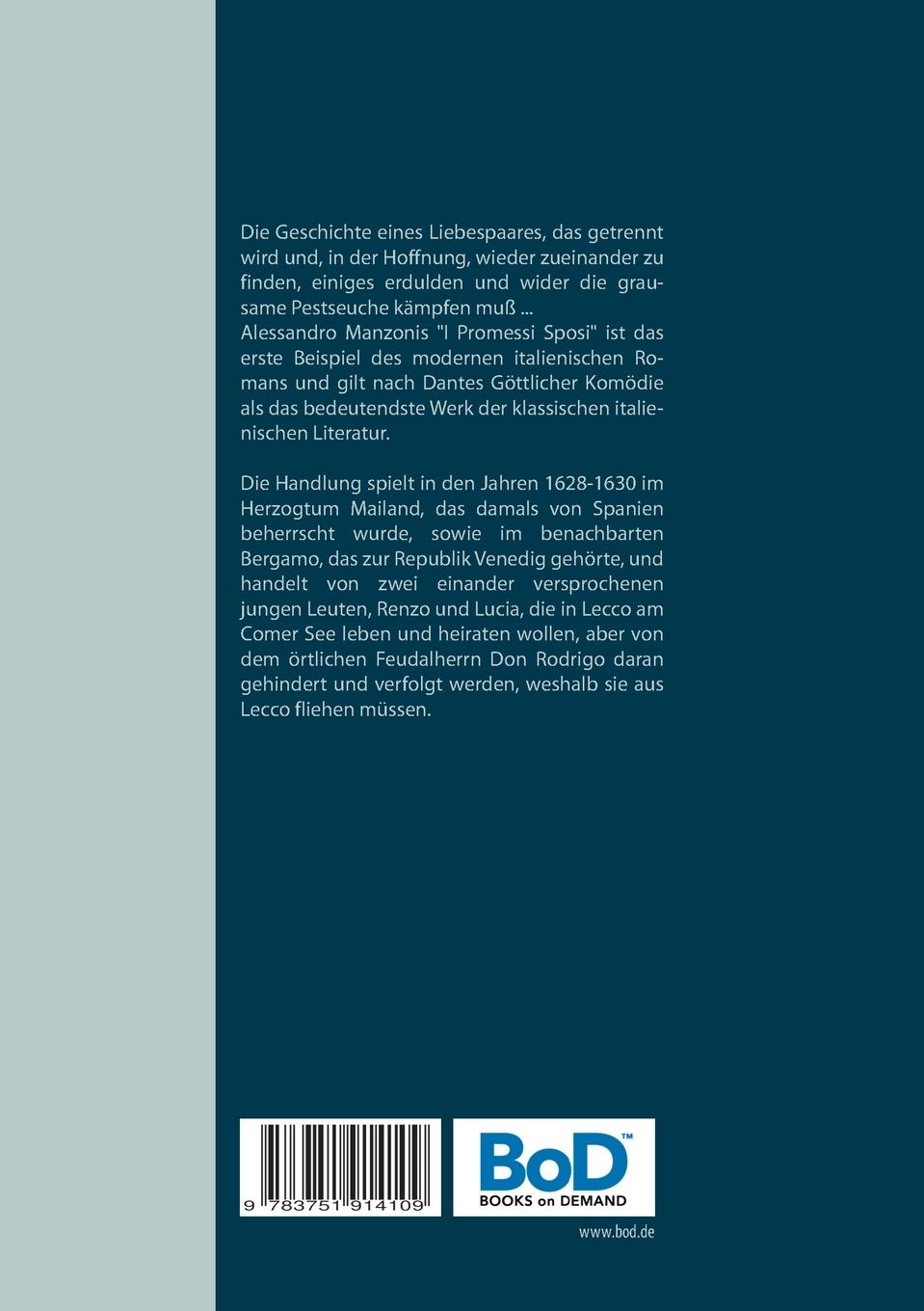 Rückseitencover Die Verlobten. Eine mailändische Geschichte aus dem 17. Jahrhundert