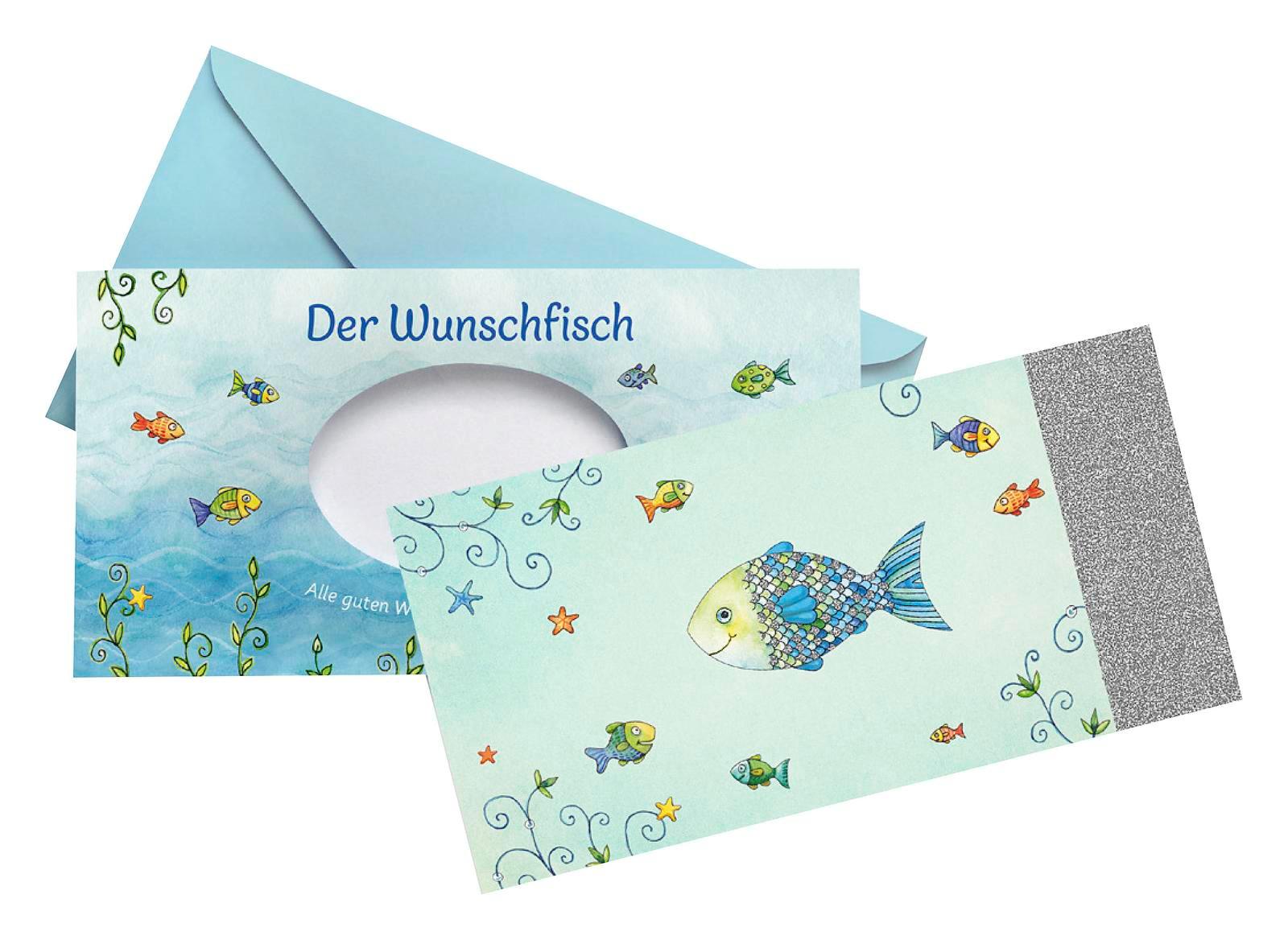 Beispielinhalt (Bild) Der Wunschfisch. Alle guten Wünsche zur Erstkommunion - Kuvert für ein Geld- und Gutscheingeschenk