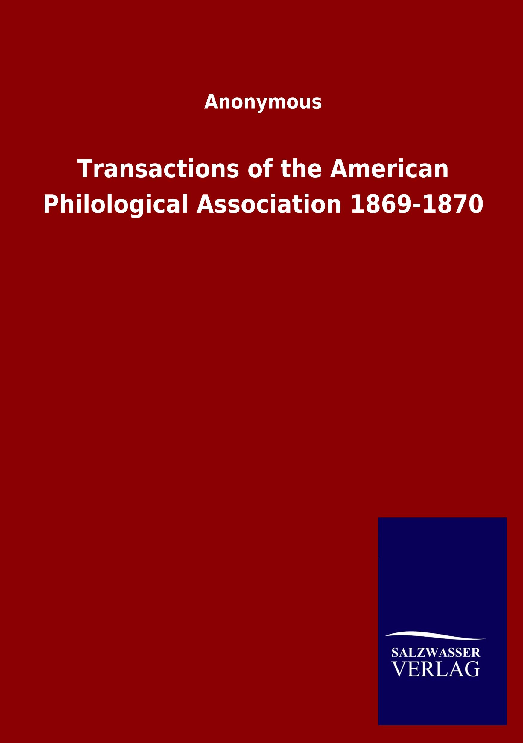 Vorderes Coverbild Transactions of the American Philological Association 1869-1870