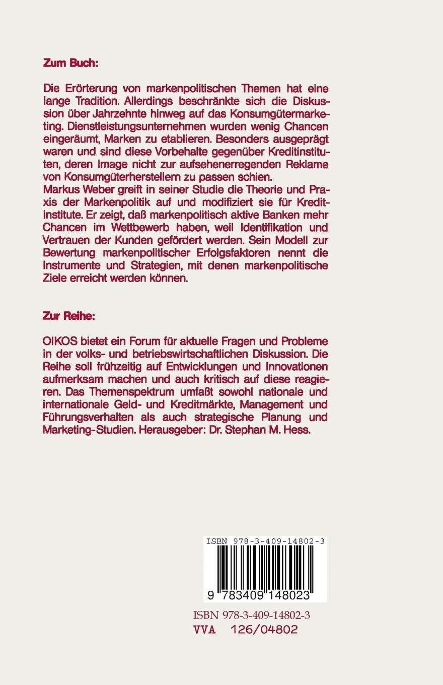 Rückseitencover Markenpolitik des Bankbetriebs