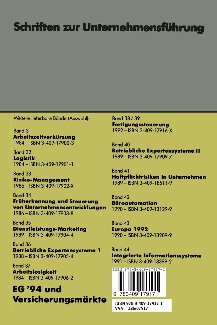 Rückseitencover EG '94 und Versicherungsmärkte