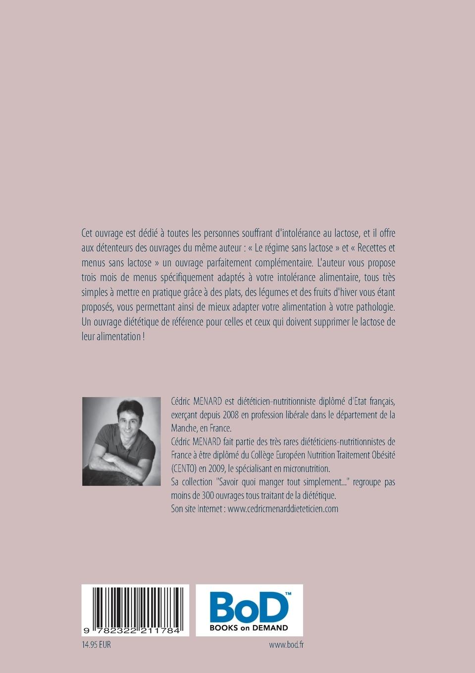 Rückseitencover Menus d'hiver sans lactose