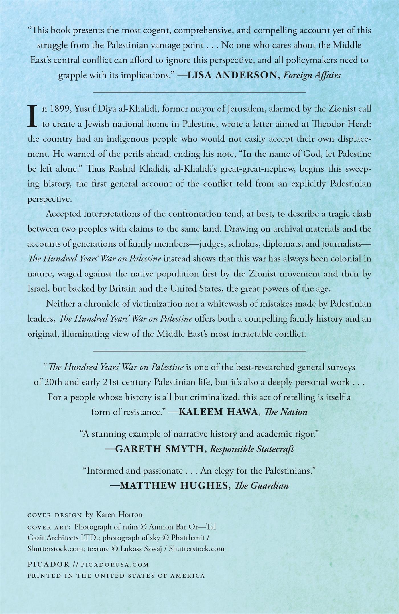Rückseitencover The Hundred Years' War on Palestine