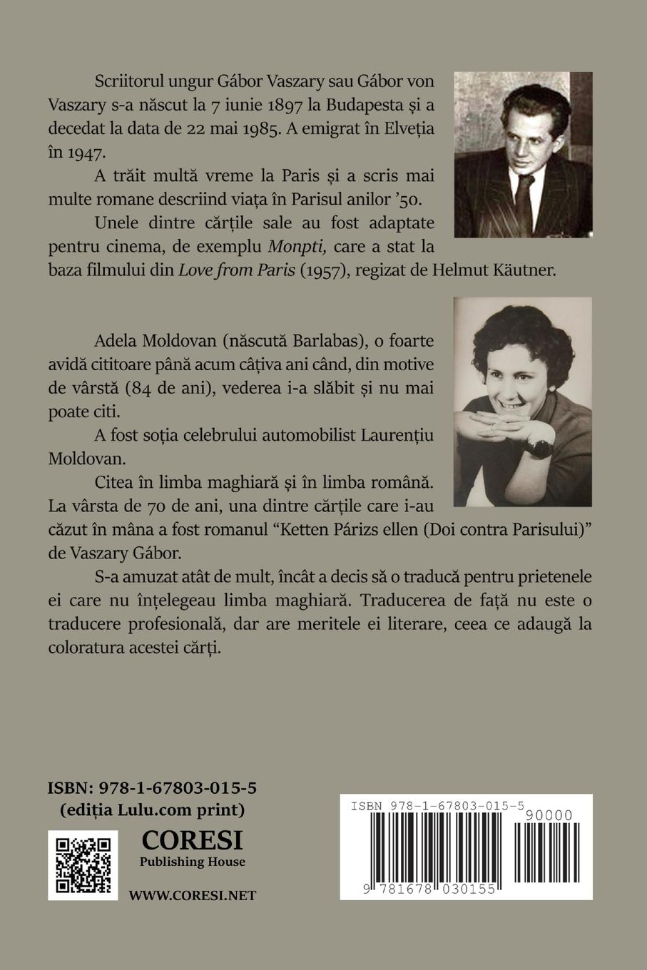 Rückseitencover Doi contra Parisului. Roman