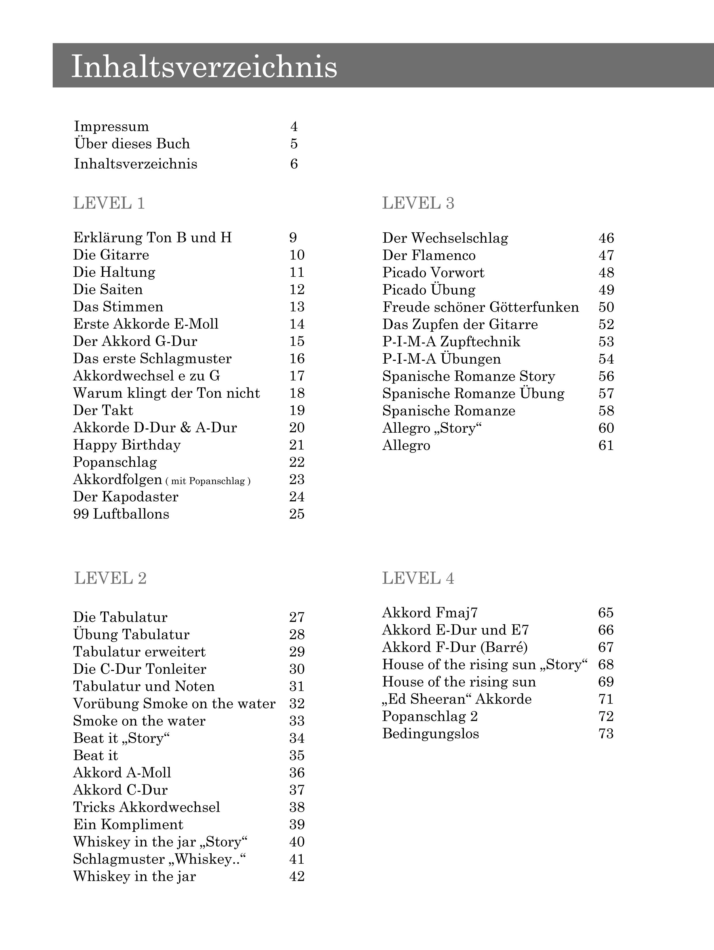 Beispielinhalt (Bild) Gitarre lernen leicht gemacht für Erwachsene mit Audio und Lehrvideos