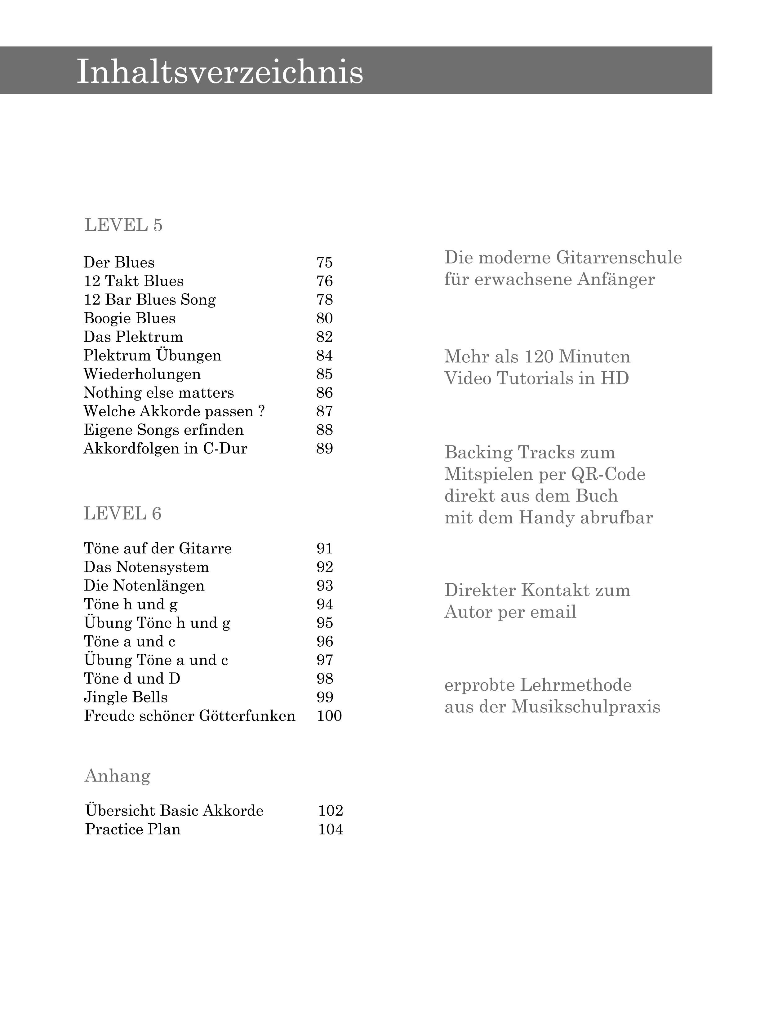 Beispielinhalt (Bild) Gitarre lernen leicht gemacht für Erwachsene mit Audio und Lehrvideos