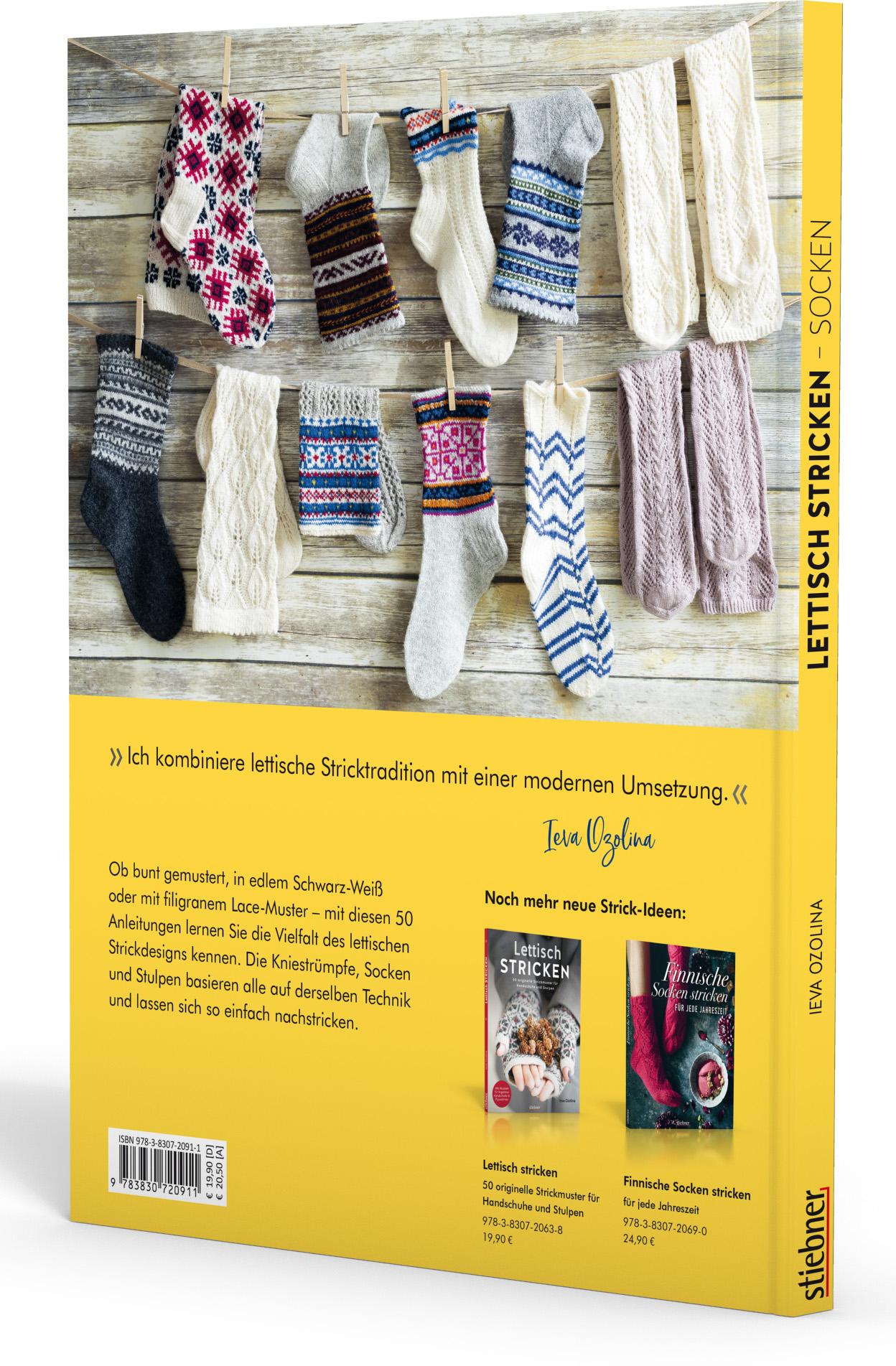 Rückseitencover Lettisch stricken: Socken. 50 Strickmuster für Kniestrümpfe, Socken und Stulpen.