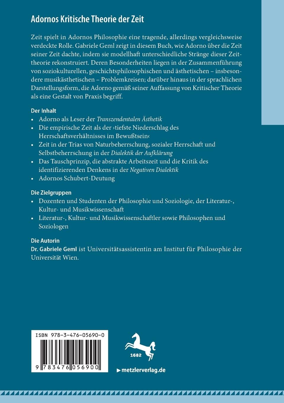 Rückseitencover Adornos Kritische Theorie der Zeit