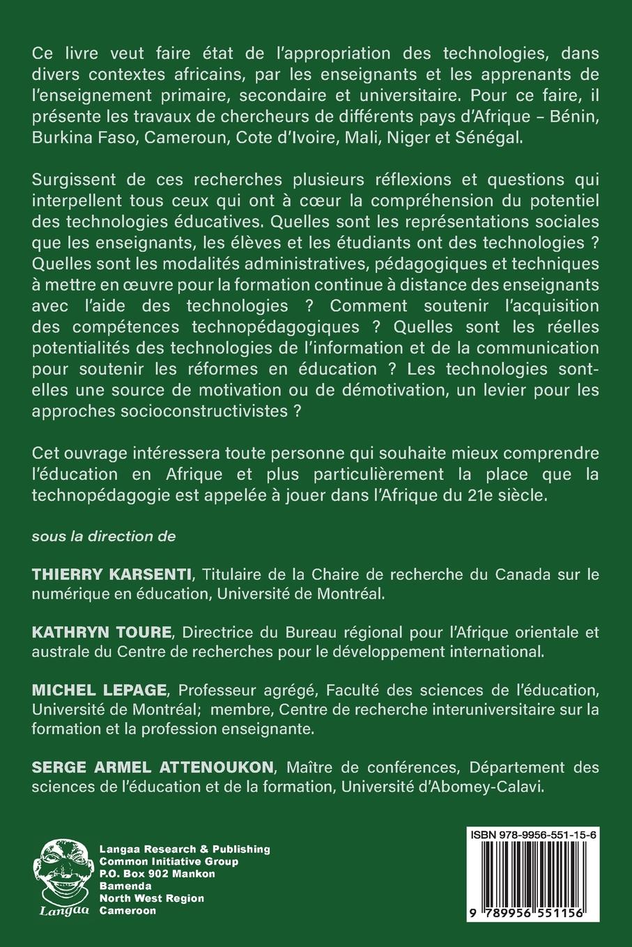 Rückseitencover Usages et appropriation des technologies éducatives en Afrique