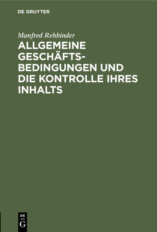 Vorderes Coverbild Allgemeine Geschäftsbedingungen und die Kontrolle ihres Inhalts