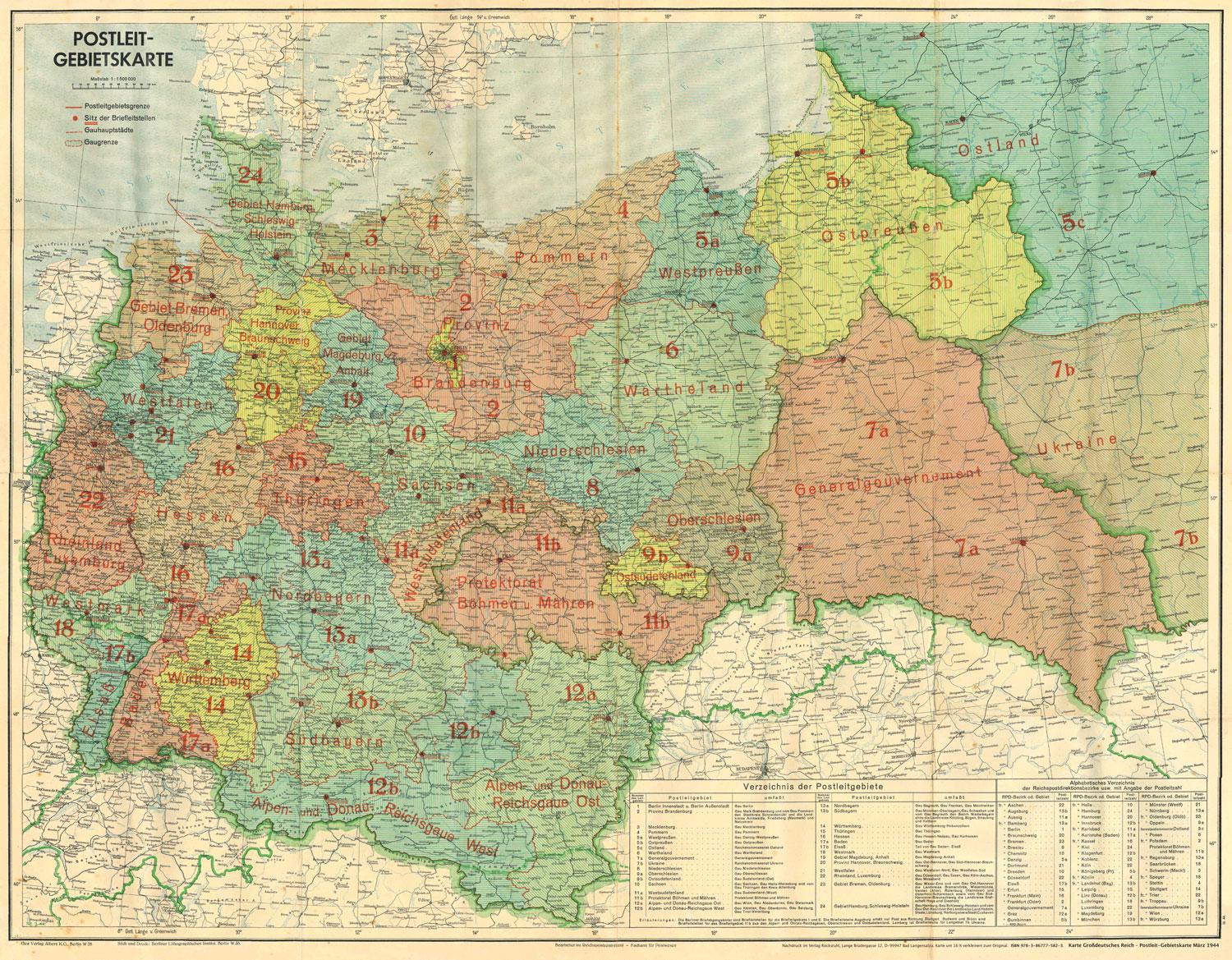 Vorderes Coverbild Großdeutsches Reich - Postleit-Gebietskarte, März 1944. 2 Bd.