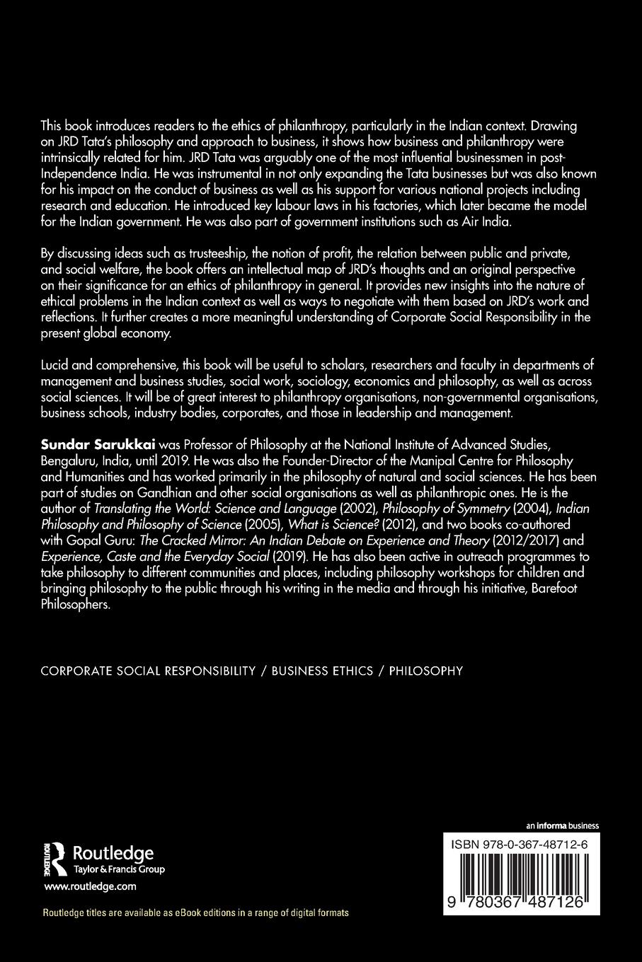 Rückseitencover JRD Tata and the Ethics of Philanthropy