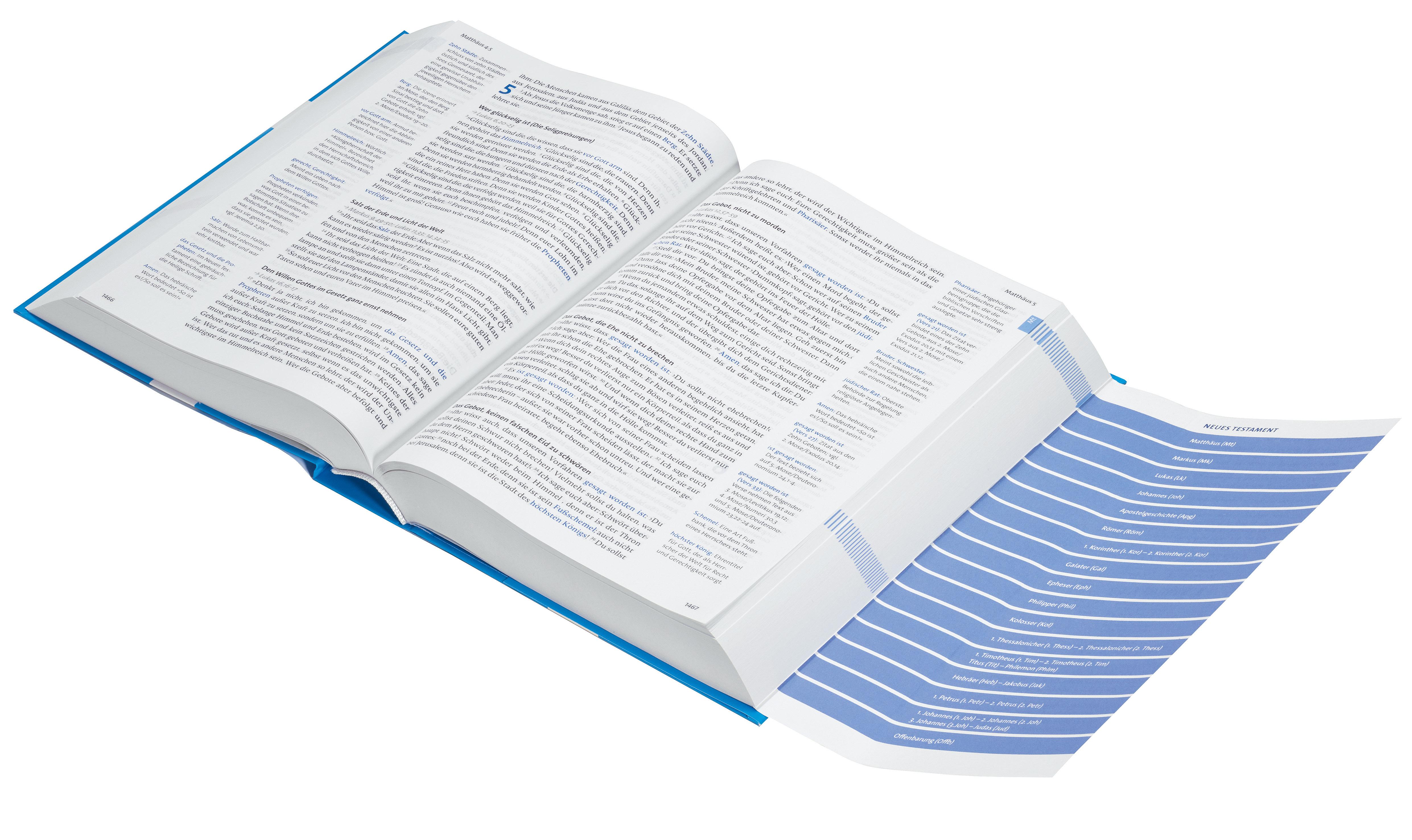 Beispielinhalt (Bild) Basisbibel. Die Kompakte. Blau. Der moderne Bibel-Standard: neue Bibelübersetzung des AT und NT nach den Urtexten mit umfangreichen Erklärungen. Leicht lesbares Layout. In 3 modernen Farben erhältlich.