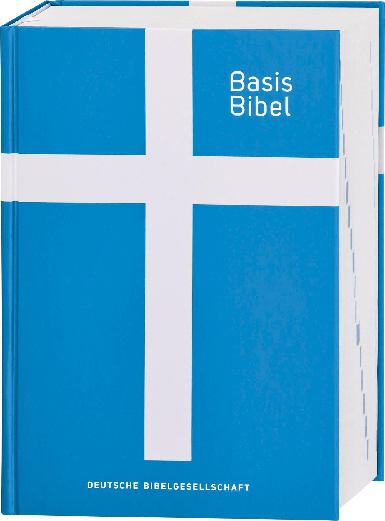 Vorderes Coverbild Basisbibel. Die Kompakte. Blau. Der moderne Bibel-Standard: neue Bibelübersetzung des AT und NT nach den Urtexten mit umfangreichen Erklärungen. Leicht lesbares Layout. In 3 modernen Farben erhältlich.