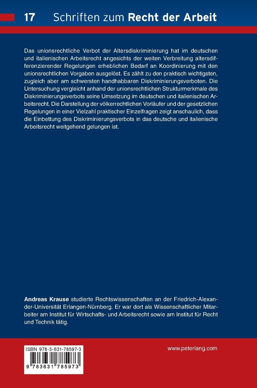 Rückseitencover Das unionsrechtliche Verbot der Altersdiskriminierung im deutschen und italienischen Arbeitsrecht