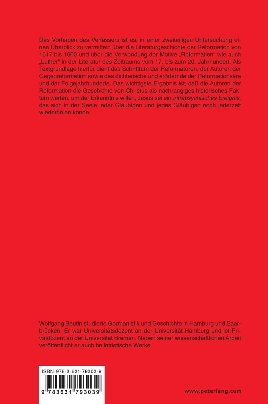 Rückseitencover Die Literatur der Reformation und die Reformation in der deutschsprachigen Literatur