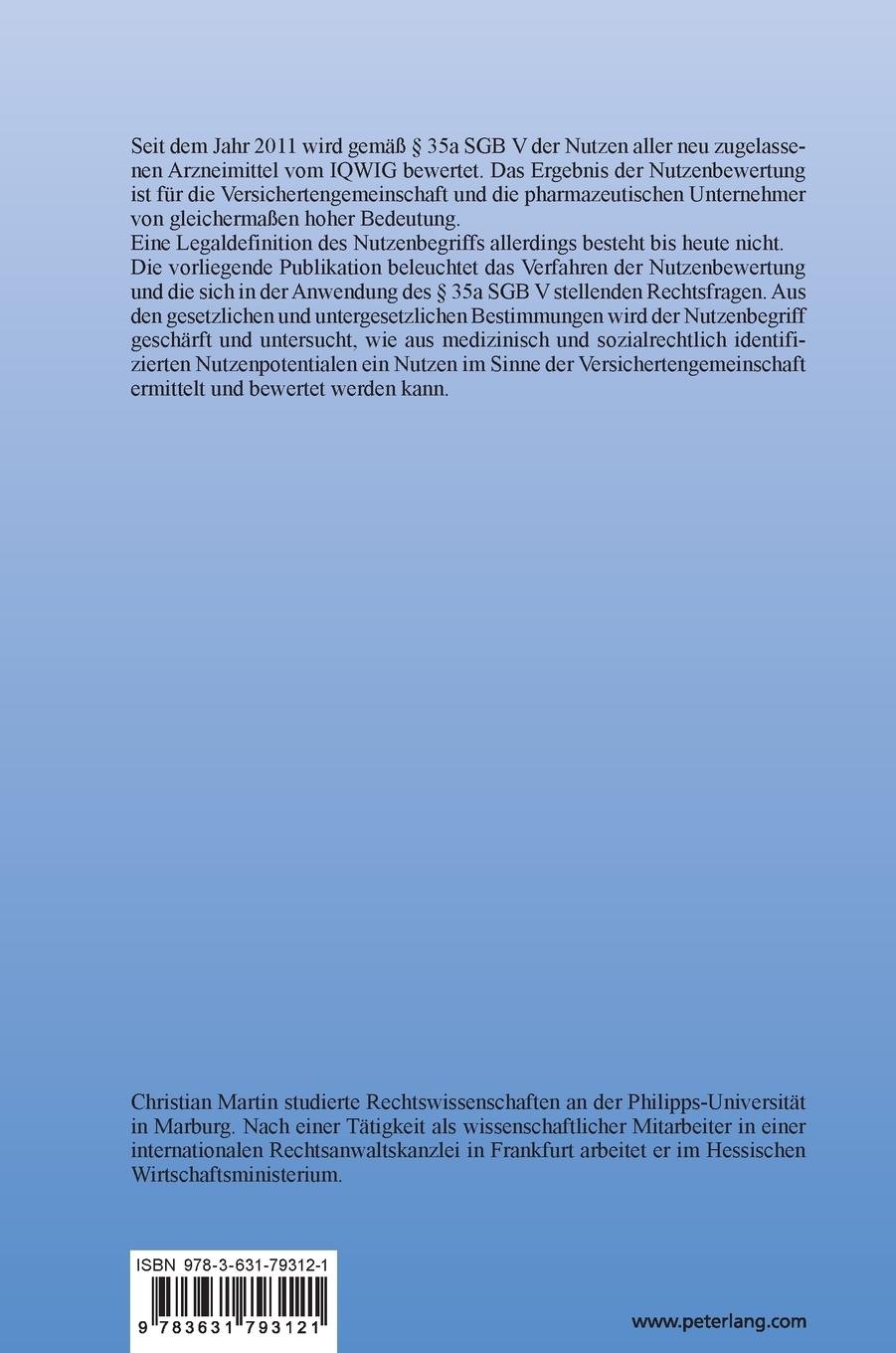 Rückseitencover Die Nutzenbewertung von Arzneimitteln nach § 35a SGB V
