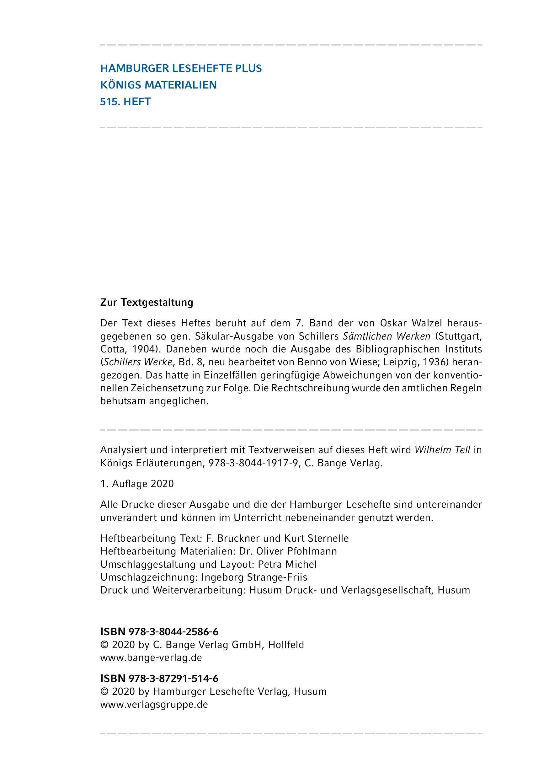 Beispielinhalt (Bild) Wilhelm Tell. Hamburger Leseheft plus Königs Materialien