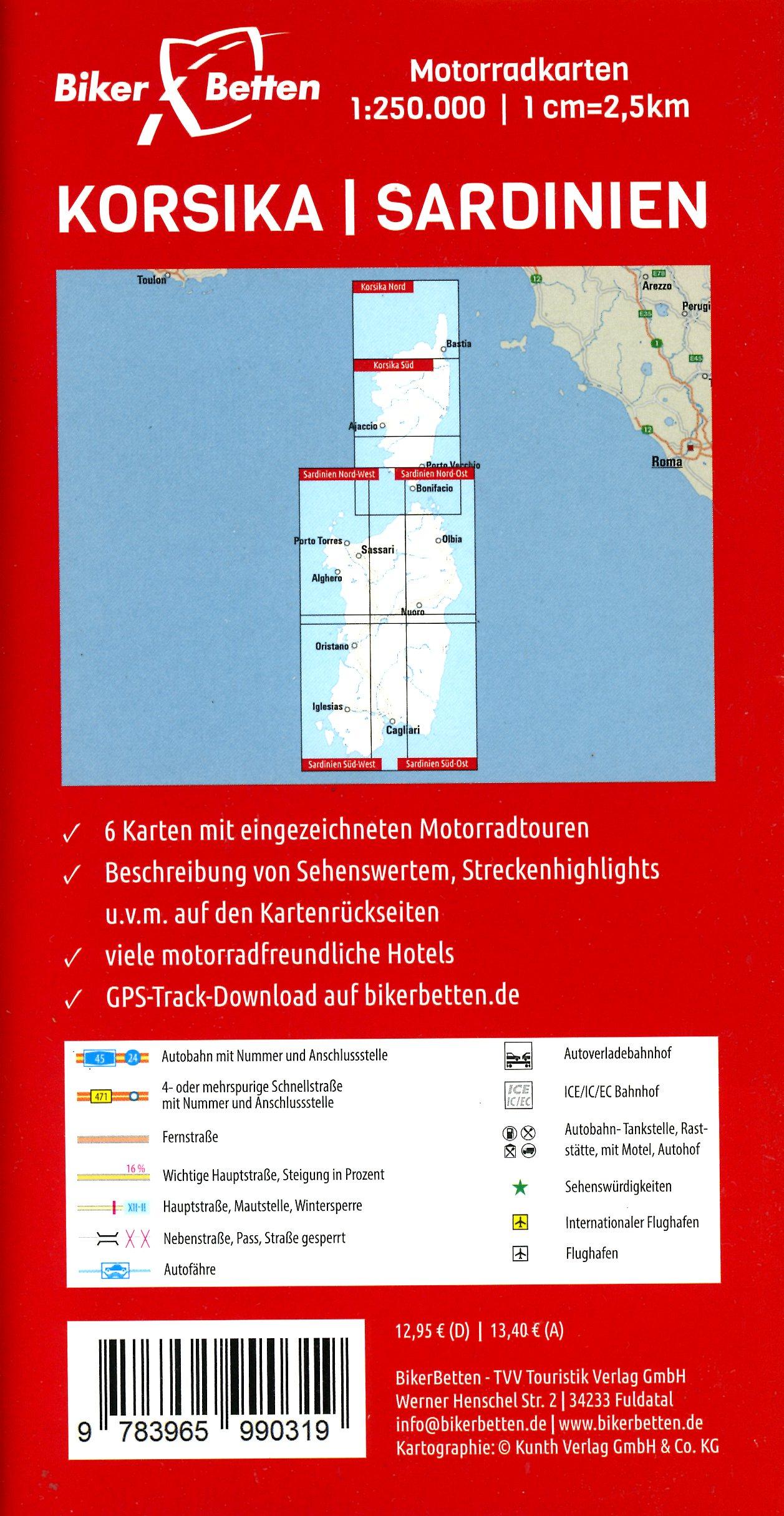 Beispielinhalt (Bild) Motorradkarten Set Korsika Sardinien