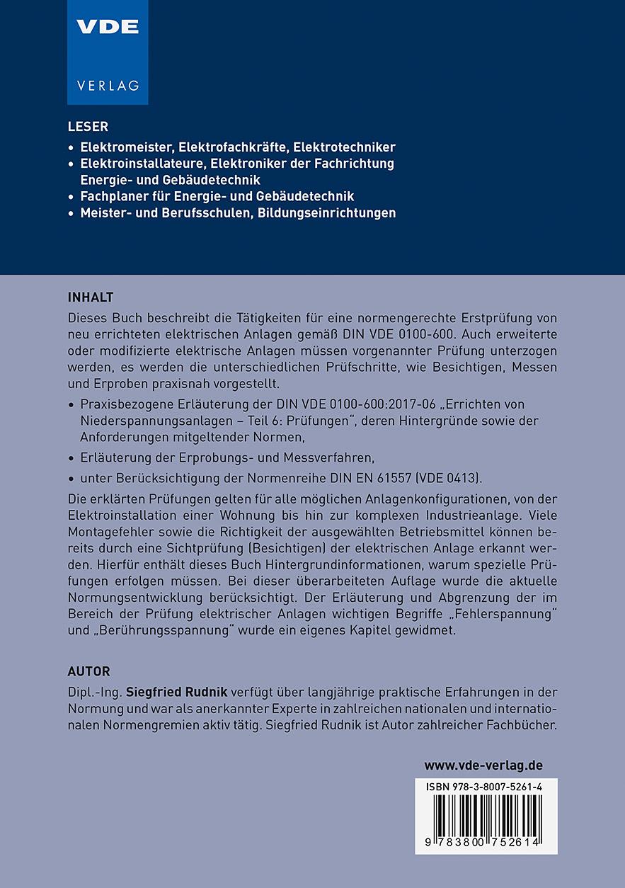 Rückseitencover Erstprüfung von elektrischen Anlagen