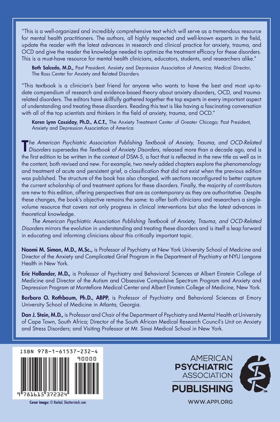 Rückseitencover The American Psychiatric Association Publishing Textbook of Anxiety, Trauma, and OCD-Related Disorders