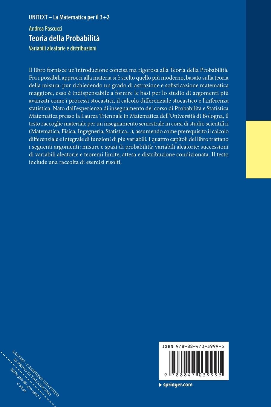 Rückseitencover Teoria della Probabilità