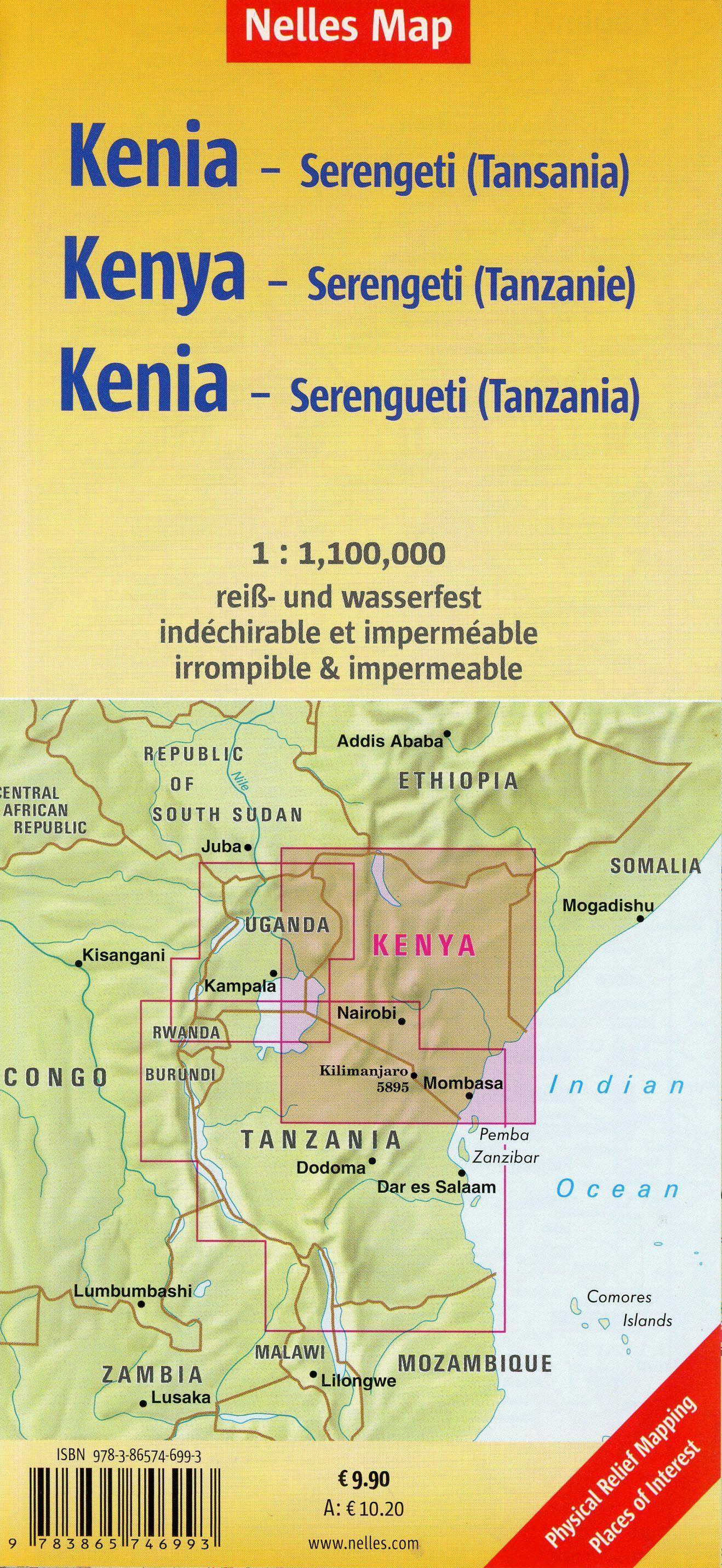 Beispielinhalt (Bild) Nelles Map Landkarte Kenya - Serengeti (Tanzania), Kenia - Serengeti (Tansania), Kenya - Serengeti (Tanzanie), Kenia - Serengueti (Tanzania) 1:1.100.000