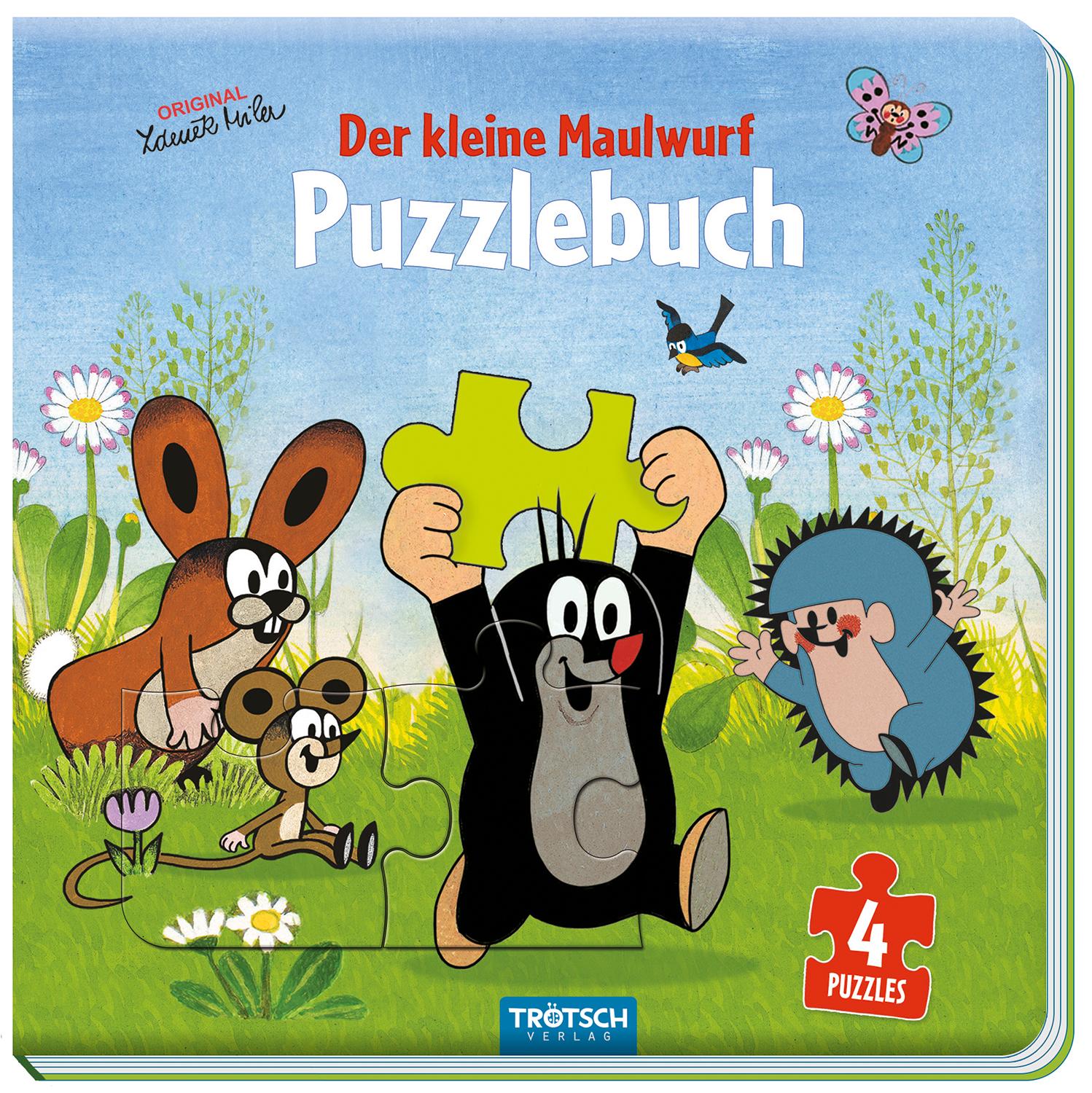 Vorderes Coverbild Trötsch Der kleine Maulwurf Puzzlebuch mit 4 Puzzle Maulwurf