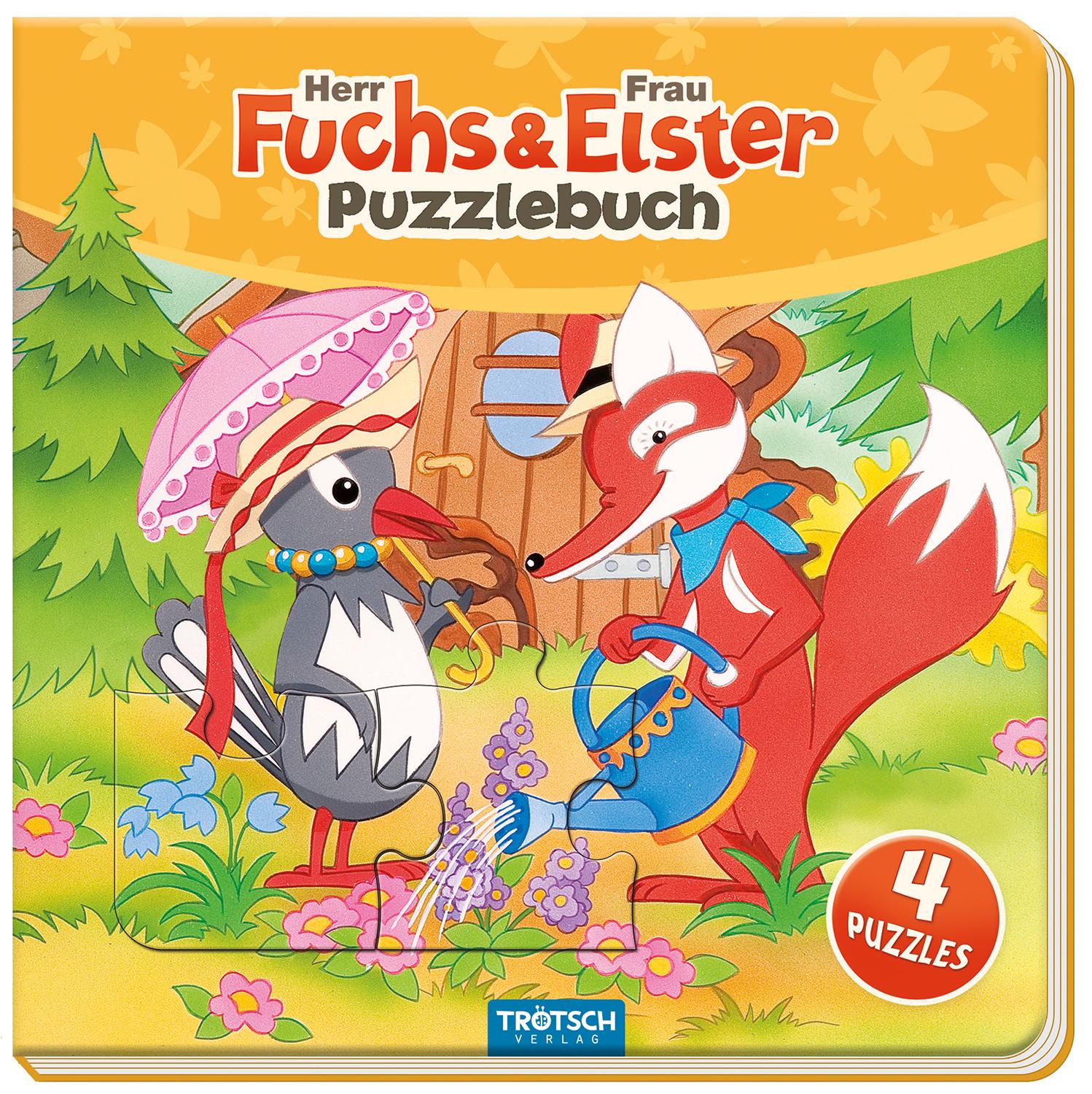 Vorderes Coverbild Trötsch Unser Sandmännchen Puzzlebuch mit 4 Puzzle Fuchs und Elster