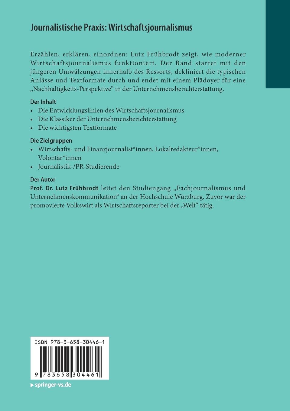 Rückseitencover Journalistische Praxis: Wirtschaftsjournalismus