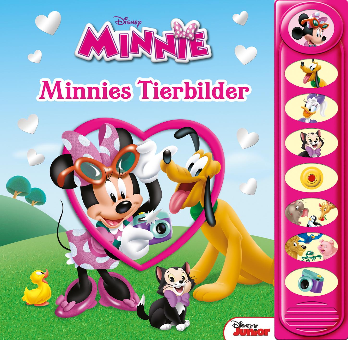 Vorderes Coverbild Disney Minnie - Minnies Tierbilder- 8-Button-Soundbuch ab 3 Jahren - interaktives Bilderbuch mit 8 witzigen Geräuschen zu Minnie und Daisys Foto-Abenteuer