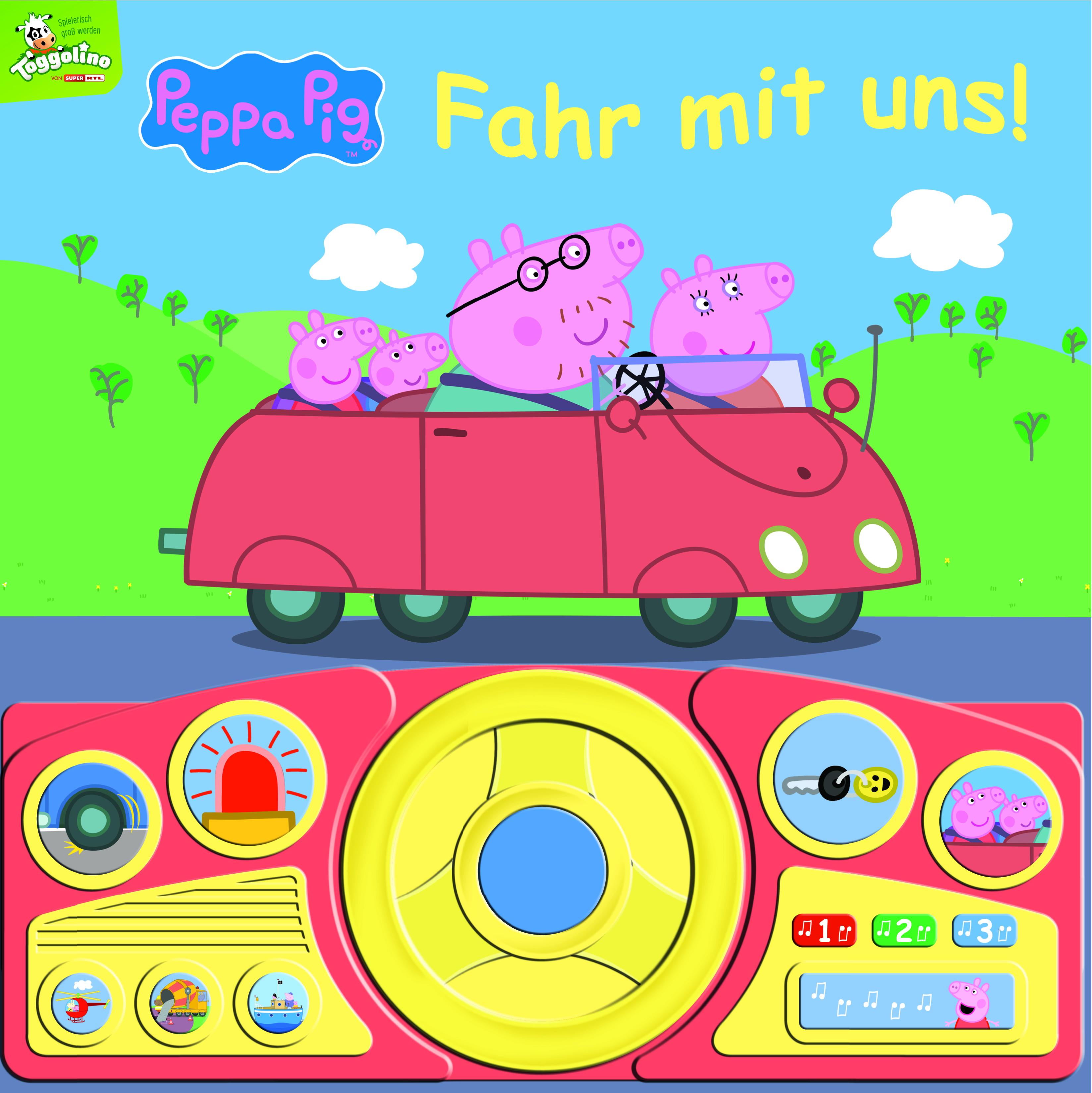 Vorderes Coverbild Peppa Pig - Fahr mit uns! - Pappbilderbuch mit beweglichem Lenkrad und 13 spannenden Geräuschen für Kinder ab 3 Jahren