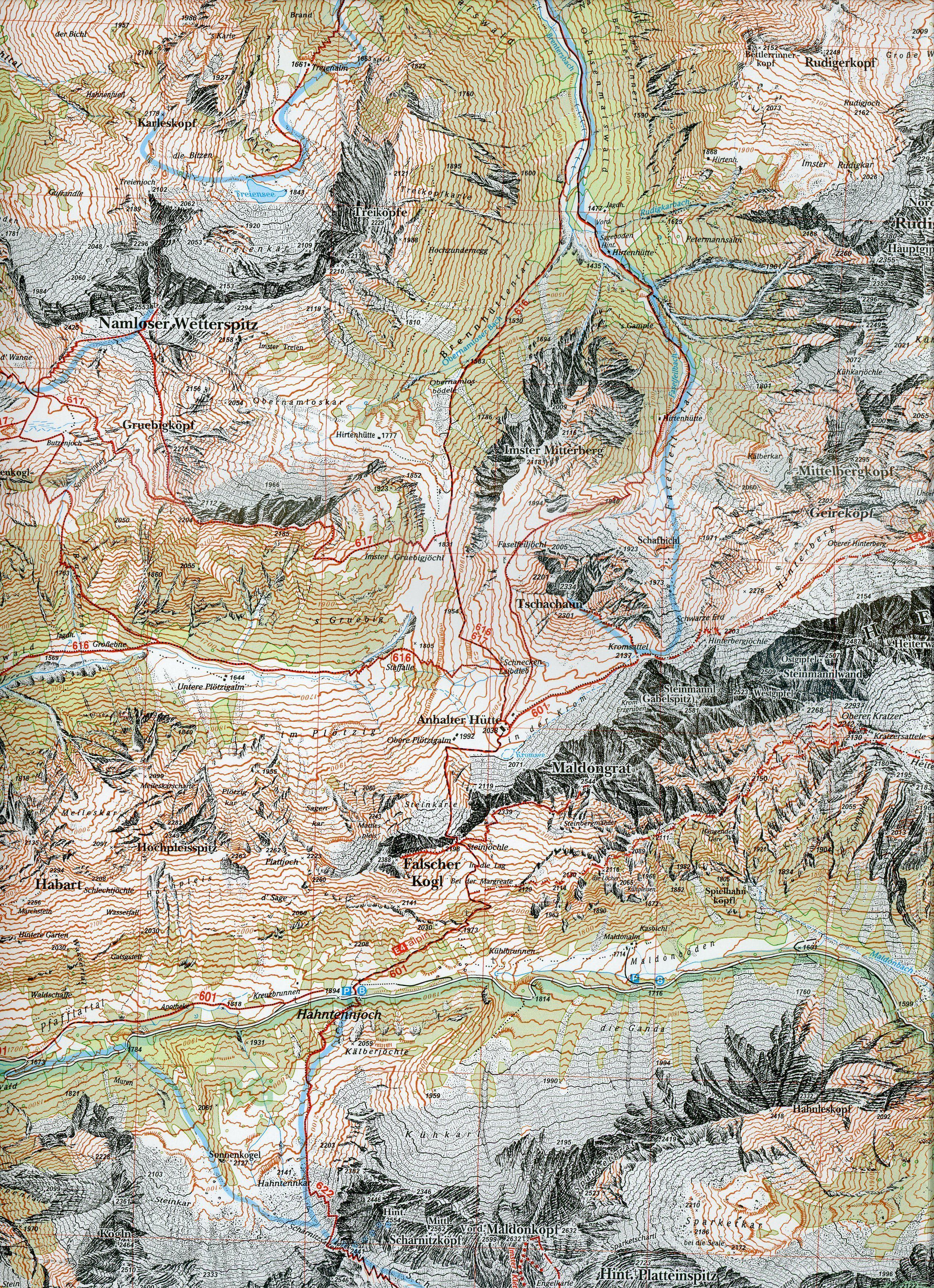 Beispielinhalt (Bild) DAV Alpenvereinskarte 03/4 Lechtaler Alpen Heiterwand und Muttekopfgebiet 1 : 25 000