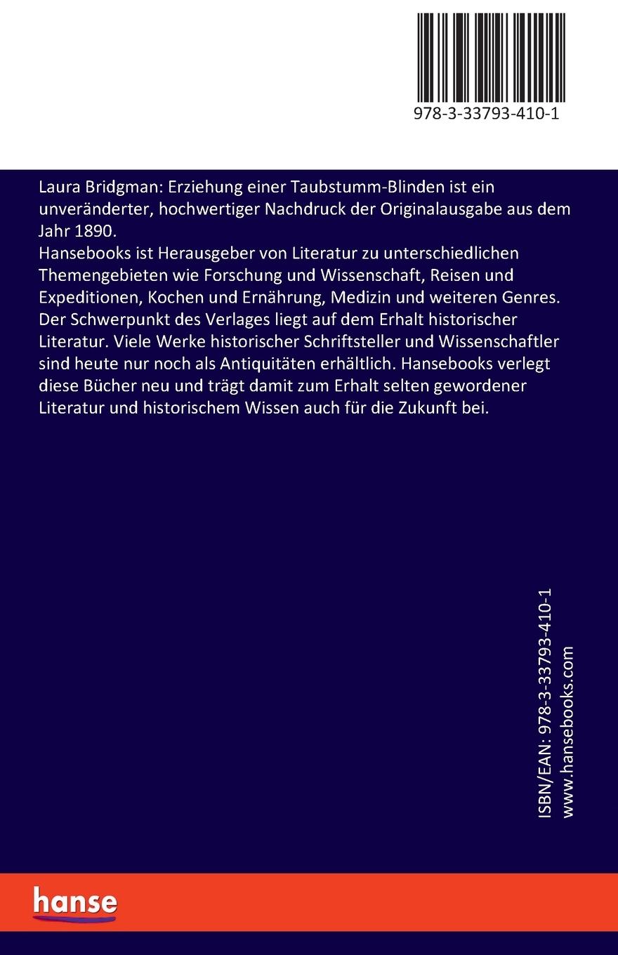 Rückseitencover Laura Bridgman: Erziehung einer Taubstumm-Blinden