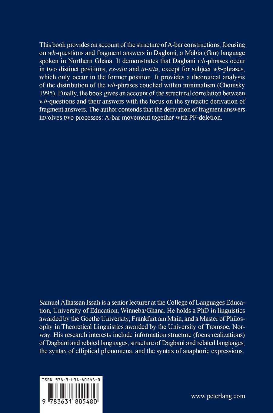Rückseitencover On the structure of A-bar constructions in Dagbani: Perspectives of 'wh'-questions and fragment answers