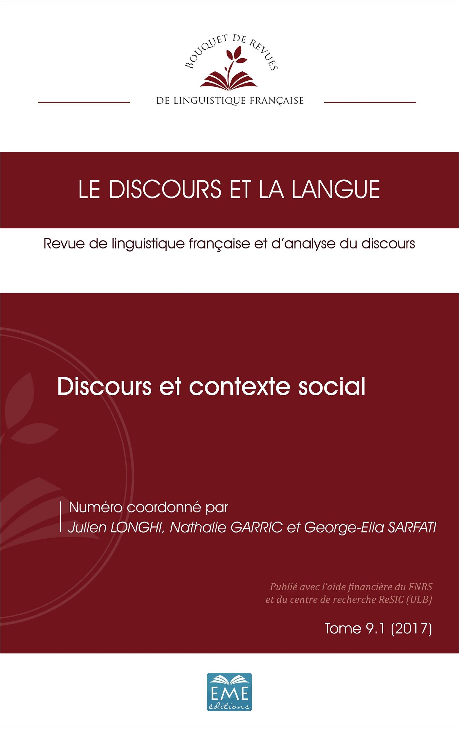 Vorderes Coverbild Discours et contexte social