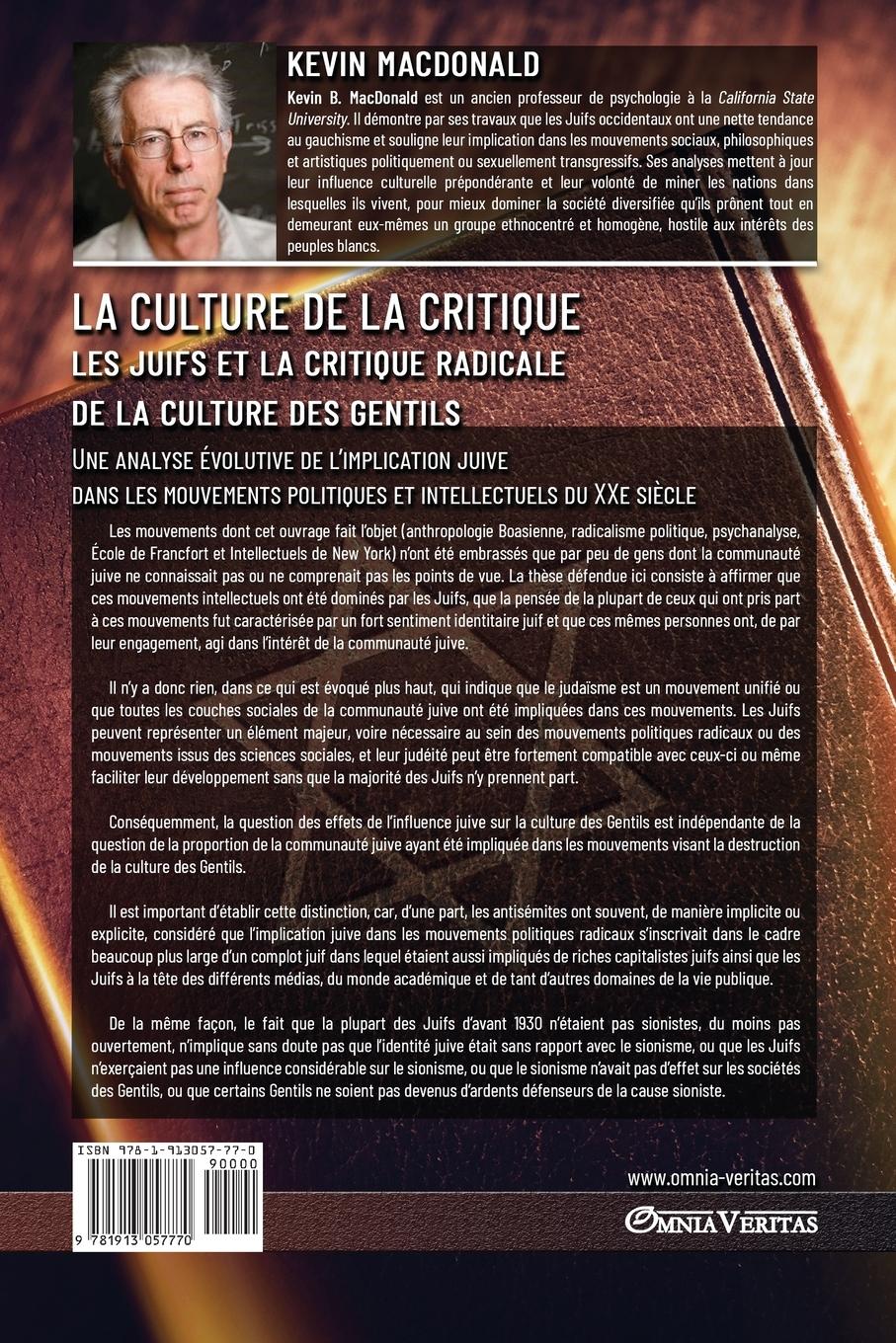 Rückseitencover La culture de la critique - Les Juifs et la critique radicale de la culture des Gentils